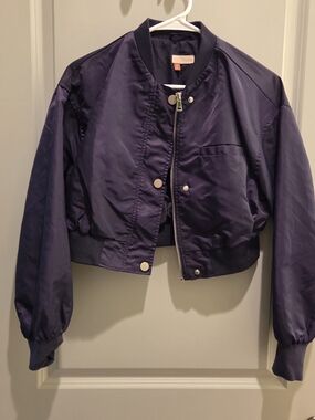 Anthropologie Deep Purple Cropped Bomber Jacket